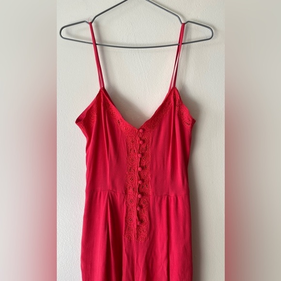 Free People Eileen Romper Jumpsuit In Coral Pink size 2 Bohemian Cottagecore - Picture 9 of 15
